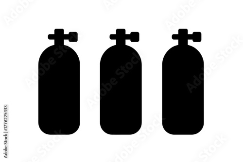 Three fire extinguishers arranged side by side for safety measures in a public space