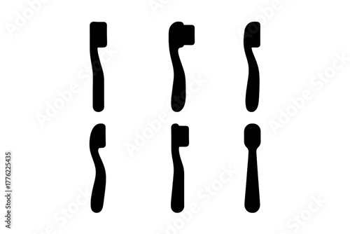 Various toothbrush designs displayed for a dental health exhibition in a bright space