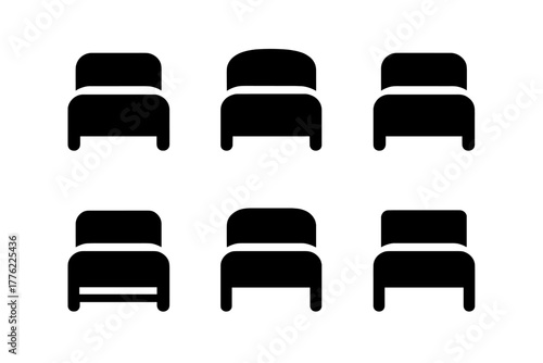 Various styles of beds displayed in a simple black and white design ideal for modern interior design projects