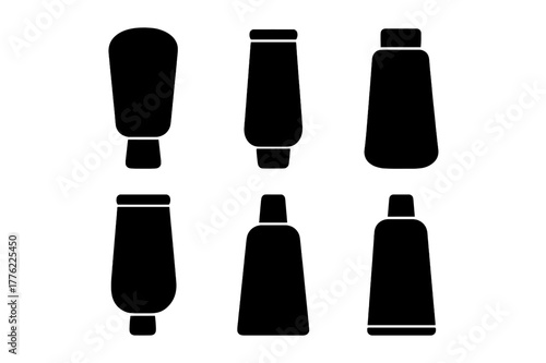 Various ketchup and sauce bottle silhouettes on a white background showcasing different shapes and types for culinary use
