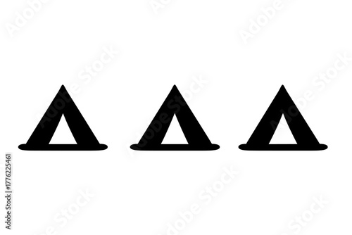 Three simple black triangular shapes on a white background representing geometric design