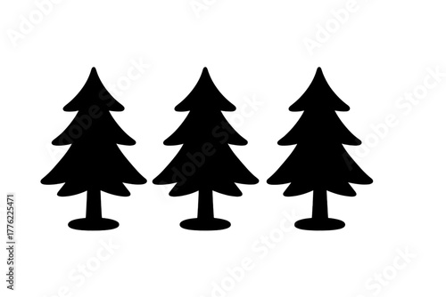 Silhouettes of three pine trees standing together against a light backdrop