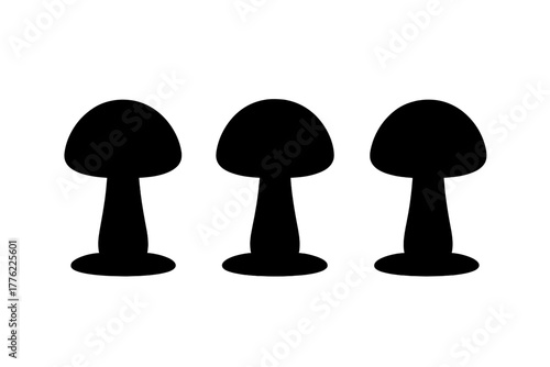 Silhouettes of mushrooms arranged in a straight line on a plain background