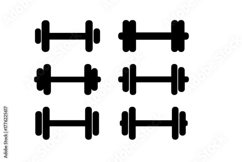 Dumbbells arranged in a grid pattern illustrating various weights and sizes in a fitness setting