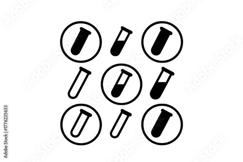 Laboratory tools and test tubes arranged in a creative pattern on a white background showcasing science and research