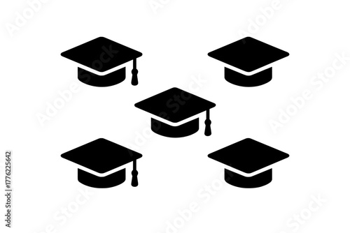 Graduation caps in a creative arrangement symbolize educational achievement and celebration