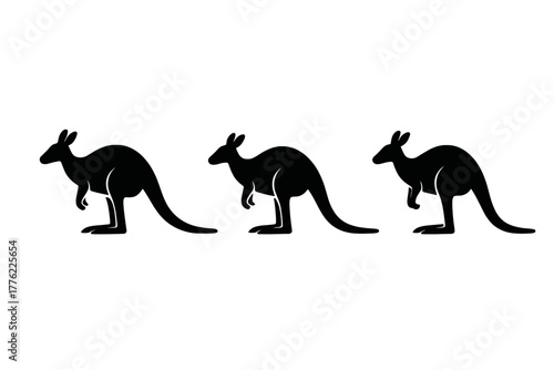 Three silhouettes of kangaroos hopping across a white background illustrating their graceful movements