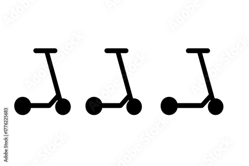 Black scooter icons lined up on a white background, showcasing a modern mode of transport
