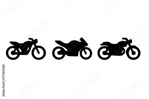 Three distinct motorcycle silhouettes showcasing different styles and designs in a minimalist style