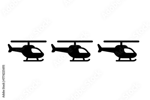 Helicopters flying in formation over a clear blue sky during a sunny day