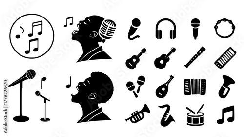 Music and Musical Instruments Icons Vector Set