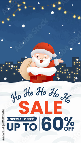 Christmas Santa Sale Vertical Banner Vector Illustration.eps