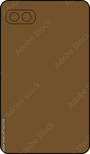 Brown modern smartphone back with dual camera module graphic.