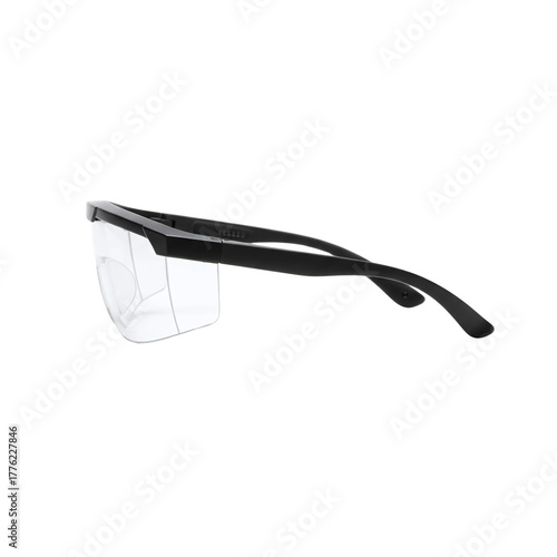 Black frame safety glasses isolated