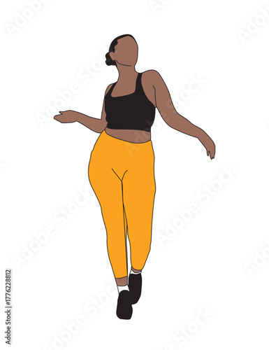 Young Black Woman practicing Yoga - Color Art Vector Illustration SVG - Architecture People 