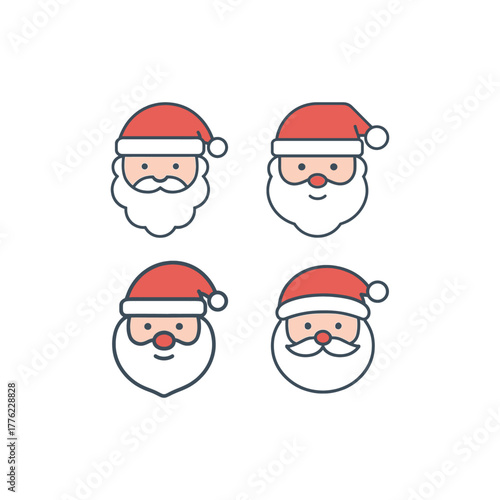 Cute Minimal Santa Claus Icon Set