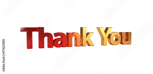 The words 'Thank You' in red and gold on a white background. 3D illustration

