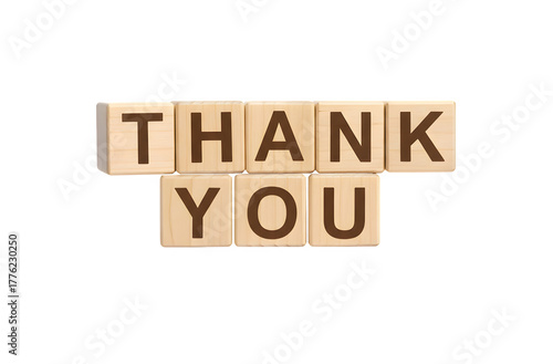THANK YOU wooden blocks set against a white background. There's room for text and a Clipping Path.