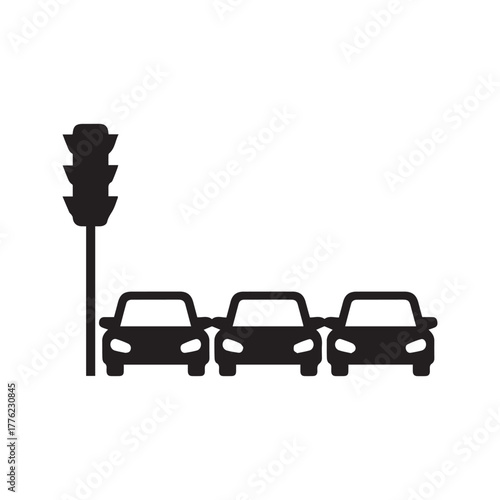 Traffic Light Icon with Cars, Road Congestion Symbol, Urban Intersection Vector

