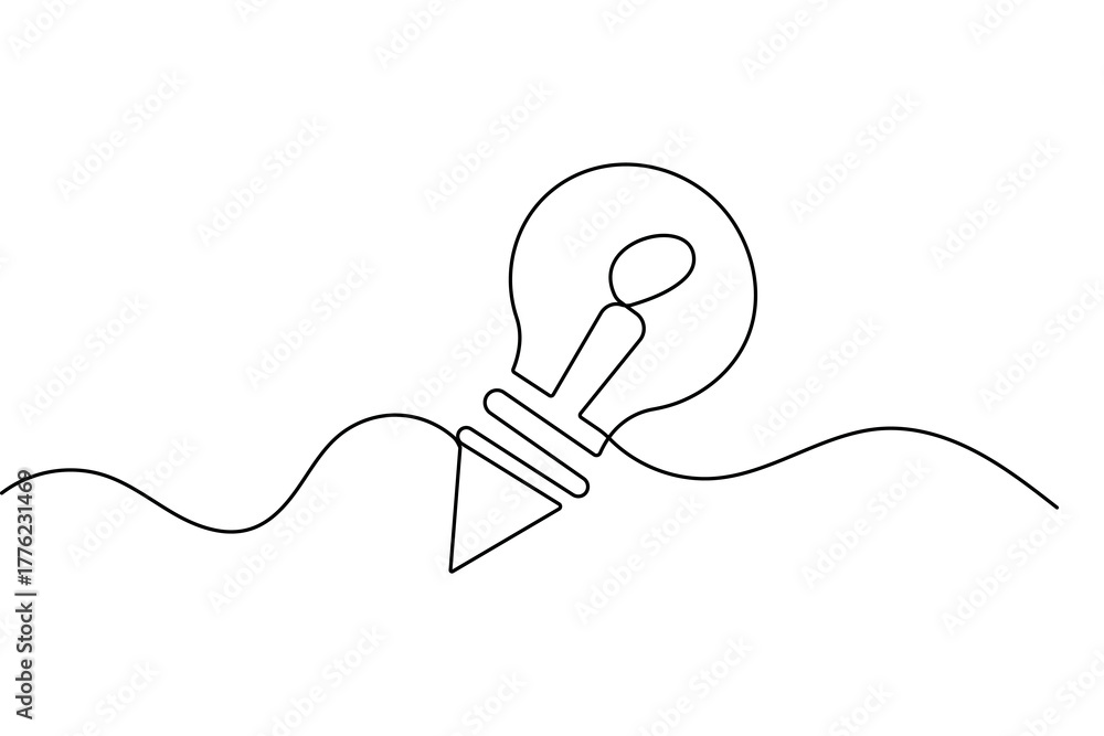 Obraz premium Light bulb continuous one line drawing minimalist style isolated outline vector illustration design 
