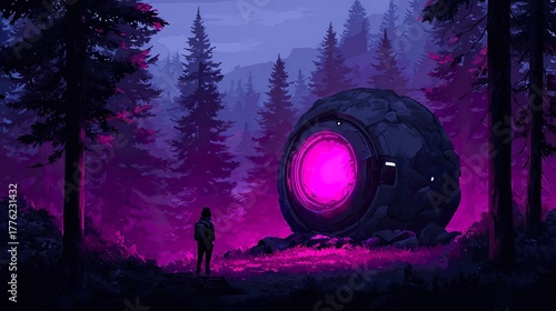 Mysterious object in violet forest