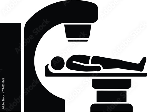 Medical imaging scan icon of a patient in diagnostic machine