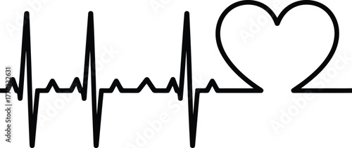 Heartbeat pulse line forming a heart shape, medical rhythm symbol vector icon