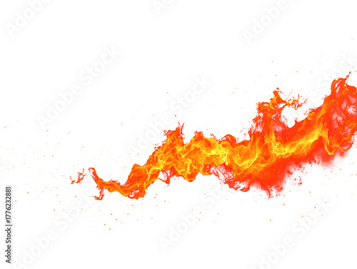 Dynamic fiery liquid stream with luminous sparks and glowing particles