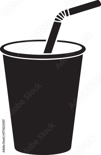Black silhouette of a disposable cup with a striped straw drink beverage