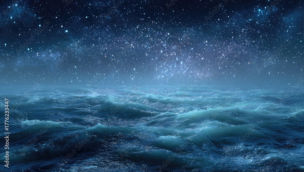 Naklejka premium Stormy Night at Sea with Rain.