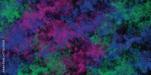 Colorful Abstract Watercolor Splatter Texture with Blended Hues of Purple Pink Green and Blue on Dark Background