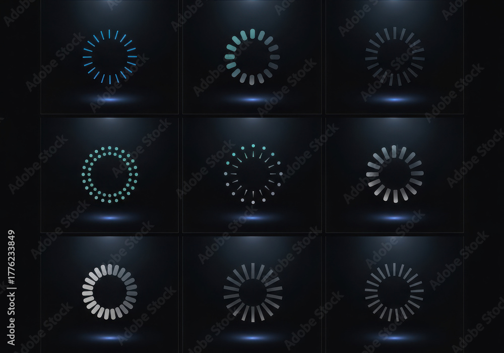 Fototapeta premium Nine futuristic ai generated icons abstract geometric circular designs