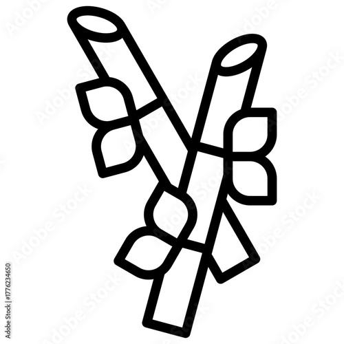 Bamboo Outline Icon Design Vector - Two crossed bamboo sticks representing nature, growth, and sustainability