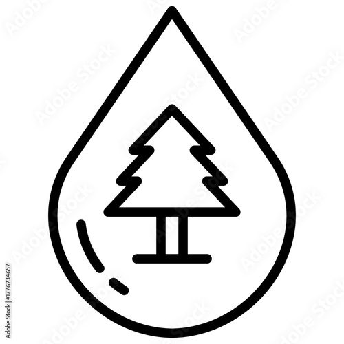 Water Drop Outline Icon Design Vector - A drop of water with a tree inside, symbolizing forest conservation and clean water resources