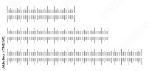 Metric ruler icons. Chart 10, 15, 20 centimeters. Scales for ruler in centimeters. Metrics indicators cm. Measuring scale templates. Length, height, distance, sewing, measuring tool.