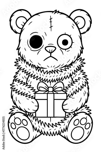 Adorable Bear with Gift, Holiday Spirit, Vector Illustration, Cheerful Environment, Playful Viewpoint, Whimsical Concept