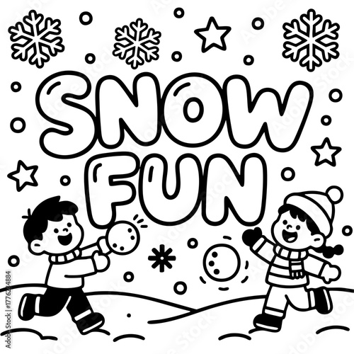 Kids Playing Snowball Fight, Outdoor Scene, Fun Illustration, Joyful Environment, Playful Viewpoint, Christmas Spirit