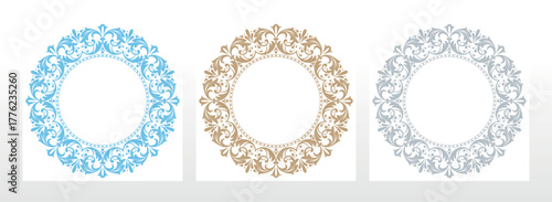 Set of decorative frames Elegant vector element for design in Eastern style, place for text. Floral colored borders. Lace illustration for invitations and greeting cards