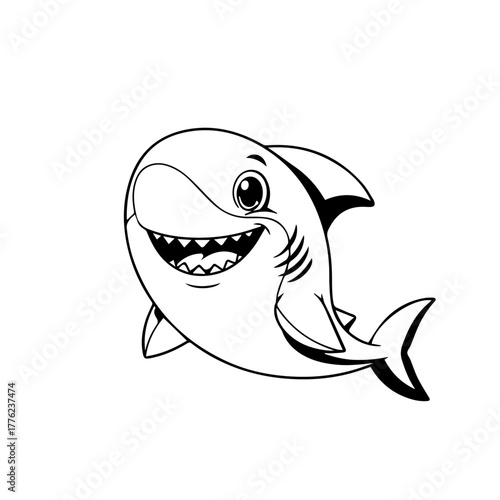 Playful Cartoon Shark Line Art with Sharp Teeth in Bold Style