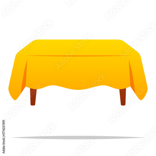 Empty dining table with tablecloth