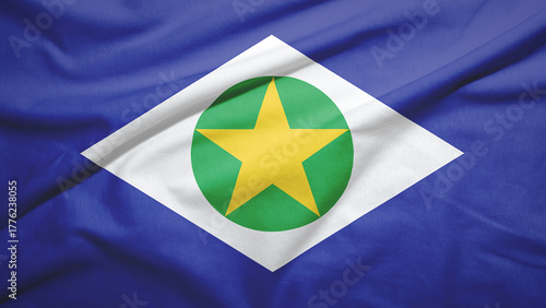 Mato Grosso state of Brazil flag full frame width on the fabric texture background close-up high resolution