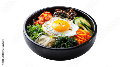Korean Bibimbap with Fried Egg isolated on a transparent background 