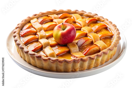 plate of delicious peach pie image isolated on a transparent background