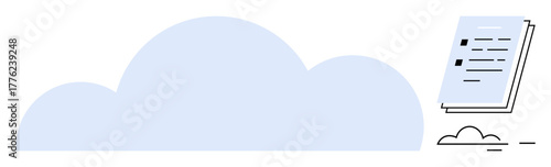 Cloud shape paired with a document icon, symbolizing file sharing, online data access, and cloud computing. Ideal for technology, communication, documentation, remote work, storage hosting simple