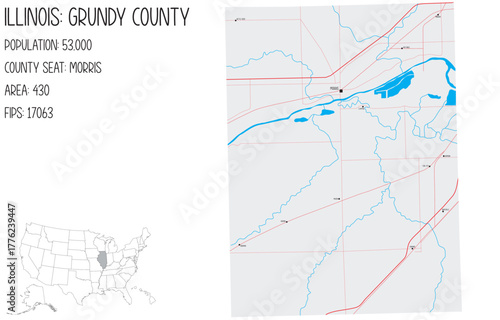 Large and detailed map of Grundy County in Illinois, USA.