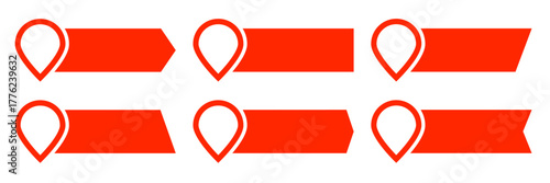 Set of red pin text tag icons. Pointer icon pin with space for text vector collection
