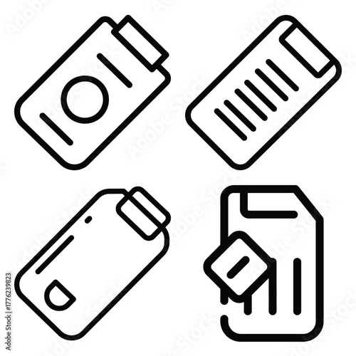 attachment outline simple icon set, black color and white background