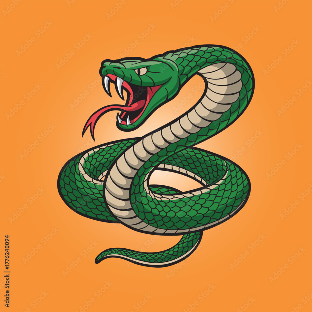 Obraz premium Vector illustration of a cartoon angry snake on a colored background