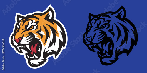 Vector tiger heads in color and monochrome