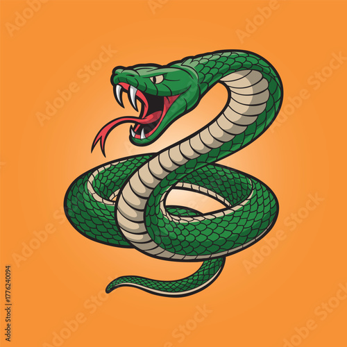 Vector illustration of a cartoon angry snake on a colored background